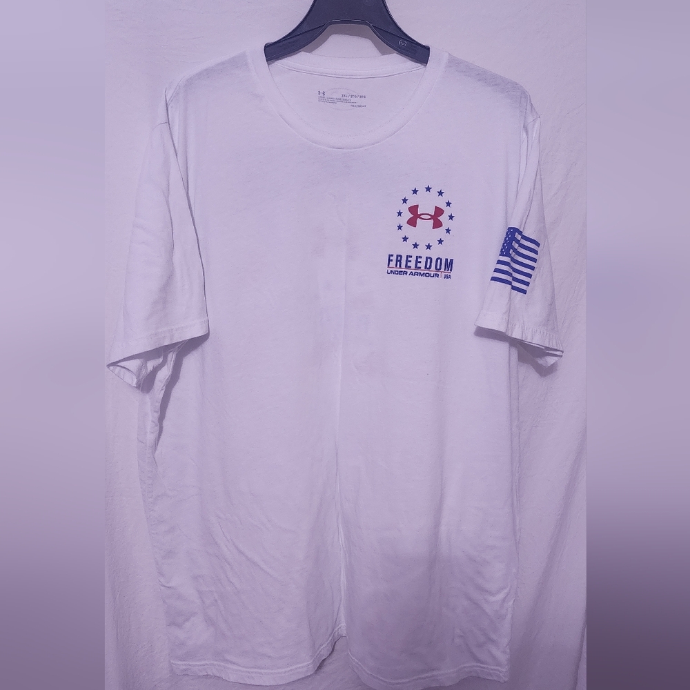 Under Armour Men's White Freedom Tee with Red and Blue Accents